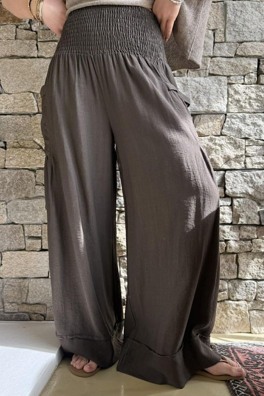 Basso Shirring Sailor Palazzo Pant Bitter Chocolate